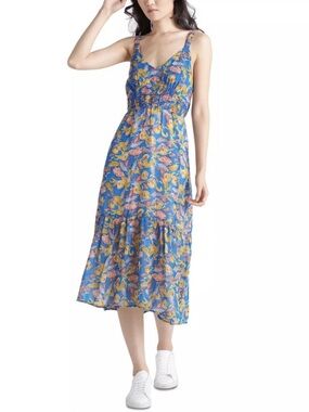 Black Tape Floral Chiffon Front Slit Midi Dress